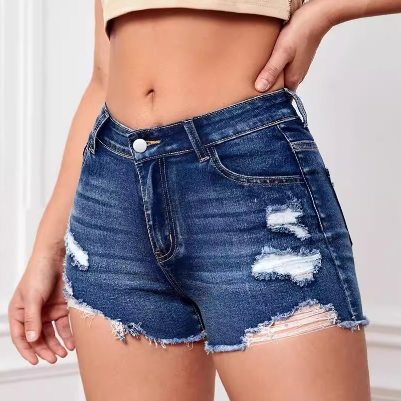 🌞 FRÜHLINGSERWACHEN – 50% RABATT! 🏖️ High-Waist Ripped Jeans-Shorts Curve-Chic – Super-Stretch Denim, Vintage Destroyed Look mit ausgefransten Säumen