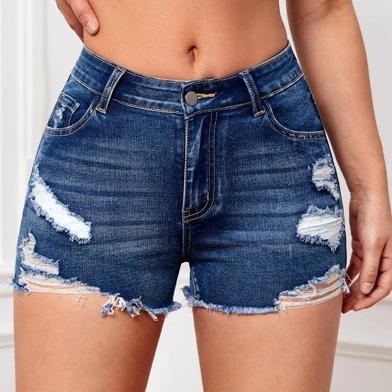 🌞 FRÜHLINGSERWACHEN – 50% RABATT! 🏖️ High-Waist Ripped Jeans-Shorts Curve-Chic – Super-Stretch Denim, Vintage Destroyed Look mit ausgefransten Säumen