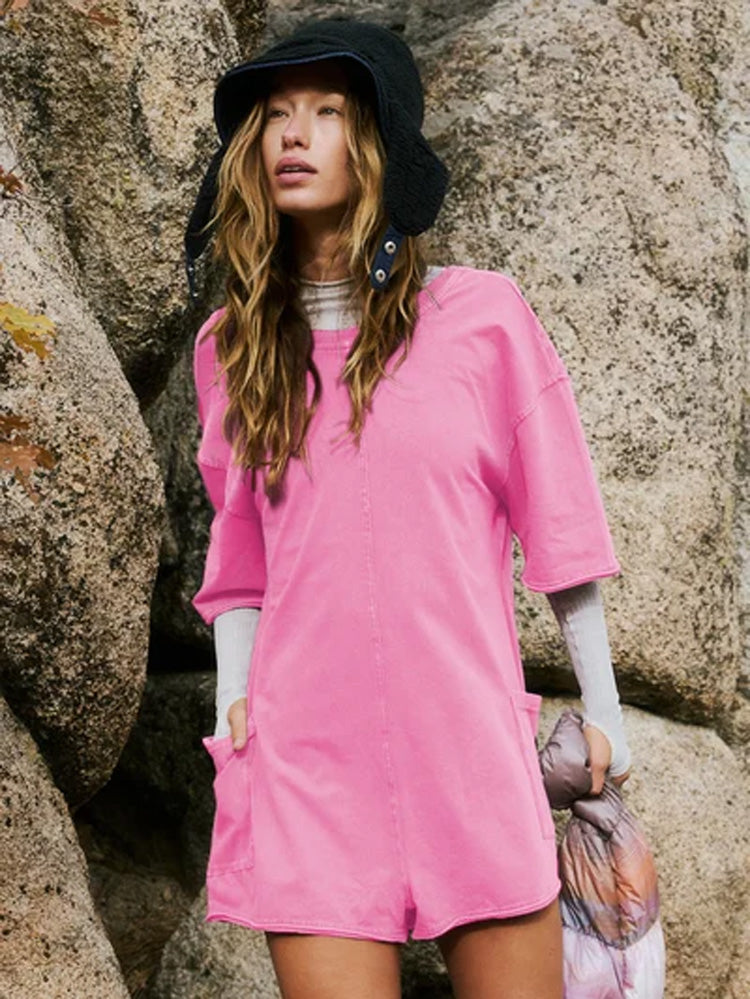 💐 50 % RABATT FÜR BEGRENZTE ZEIT! 💃 Lässiger Oversize Romper mit offenem Rücken – Figurformender Schnitt, praktische Tasche, luftiger Stoff für Alltag & Sommer
