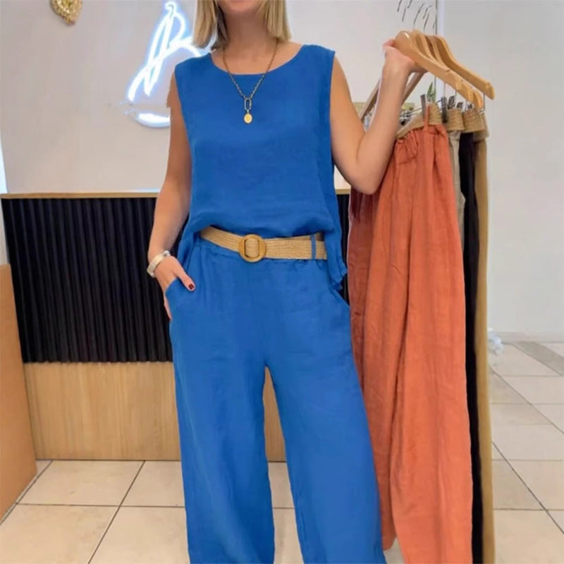 2-teiliges Set aus ärmellosem Oberteil in Unifarbe und Hose mit weitem Bein