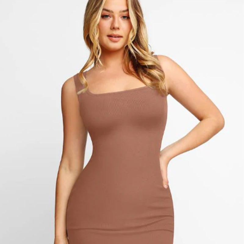 🖤 Figurbetontes Träger Minikleid ✨ Integrierter Shapewear Bodycon Kleid mit Beinschlitz für Party & Club Damen