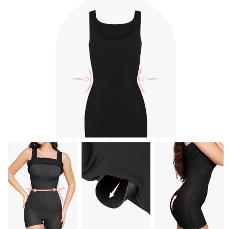 🖤 Figurbetontes Träger Minikleid ✨ Integrierter Shapewear Bodycon Kleid mit Beinschlitz für Party & Club Damen
