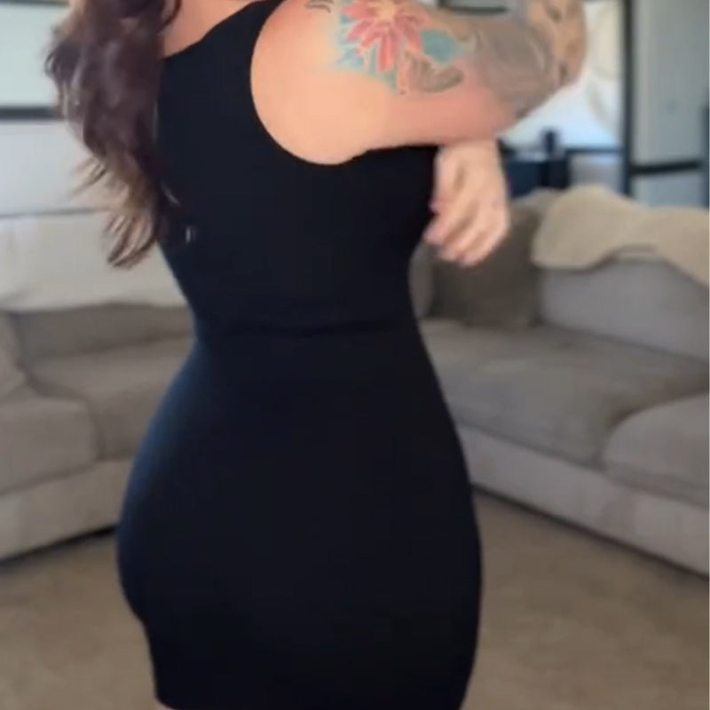 🖤 Figurbetontes Träger Minikleid ✨ Integrierter Shapewear Bodycon Kleid mit Beinschlitz für Party & Club Damen