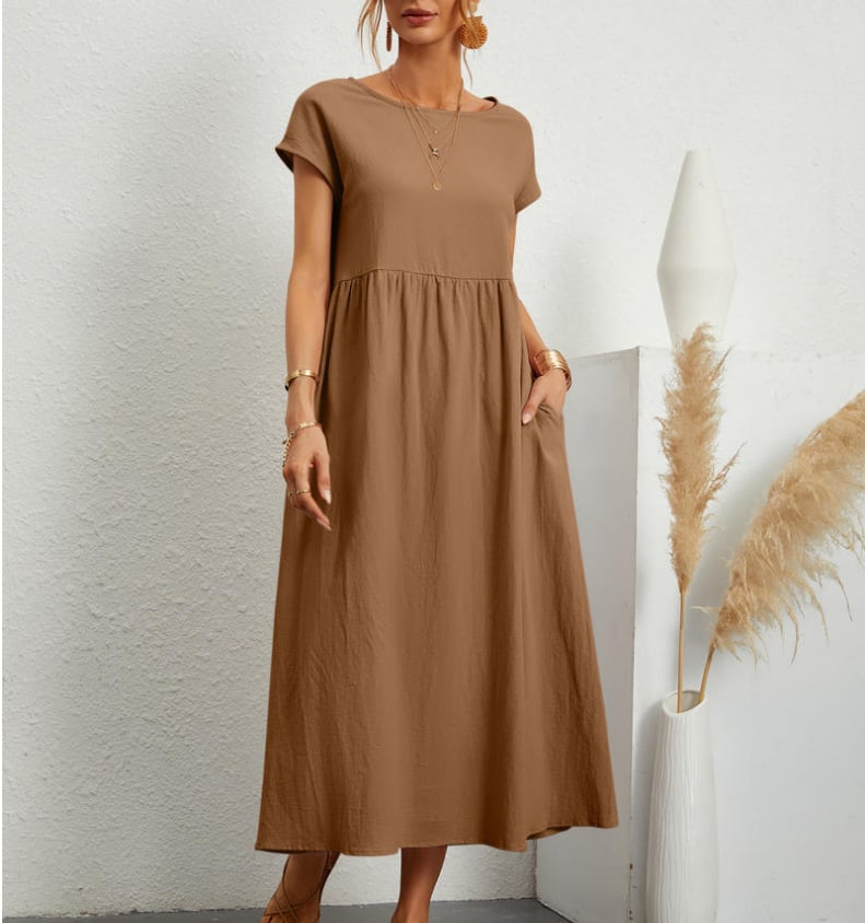 👗✨ 50% RABATT! Einfarbiges, ärmelloses, lockeres Taschenkleid aus Baumwolle – Leicht, lässig & perfekt für den Sommer 🌞
