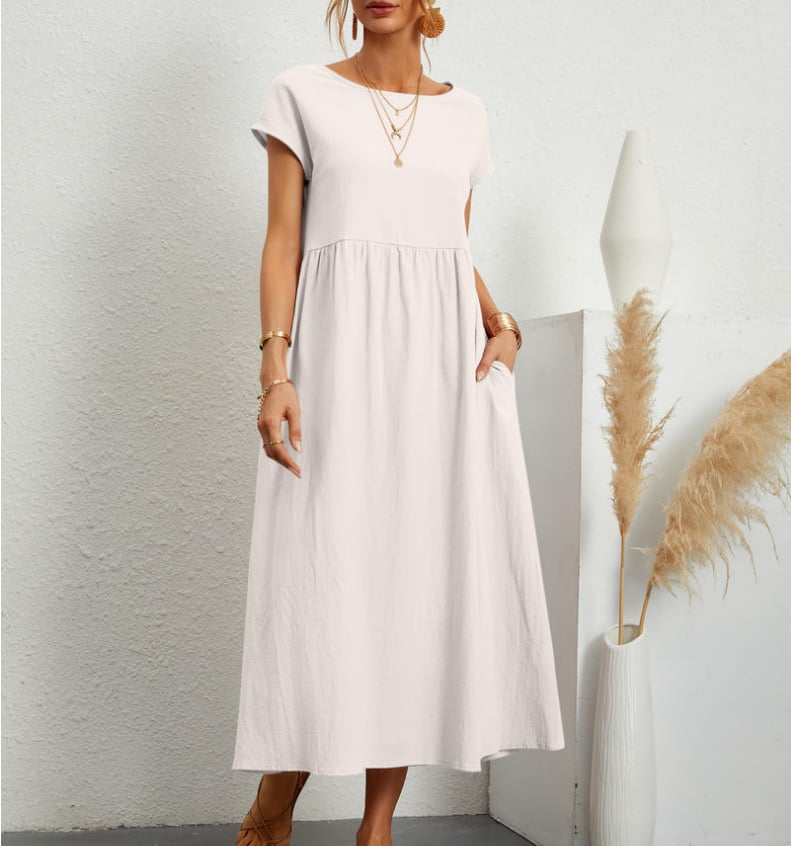 👗✨ 50% RABATT! Einfarbiges, ärmelloses, lockeres Taschenkleid aus Baumwolle – Leicht, lässig & perfekt für den Sommer 🌞