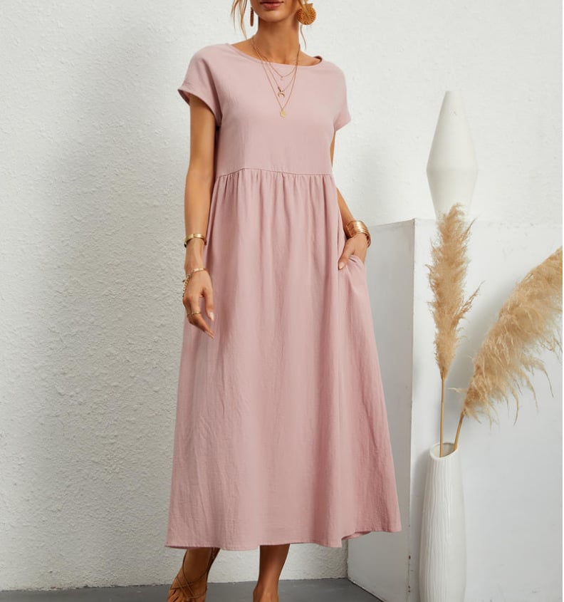 👗✨ 50% RABATT! Einfarbiges, ärmelloses, lockeres Taschenkleid aus Baumwolle – Leicht, lässig & perfekt für den Sommer 🌞