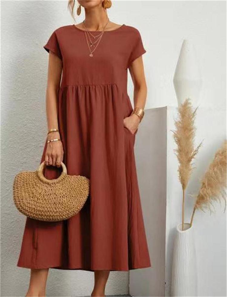 👗✨ 50% RABATT! Einfarbiges, ärmelloses, lockeres Taschenkleid aus Baumwolle – Leicht, lässig & perfekt für den Sommer 🌞