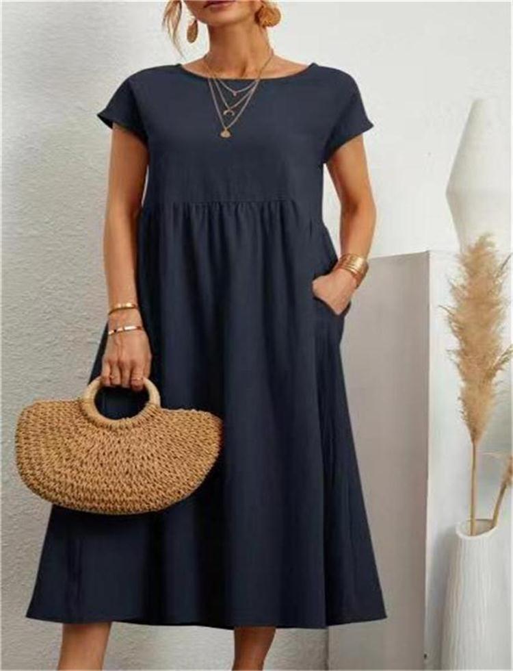 👗✨ 50% RABATT! Einfarbiges, ärmelloses, lockeres Taschenkleid aus Baumwolle – Leicht, lässig & perfekt für den Sommer 🌞