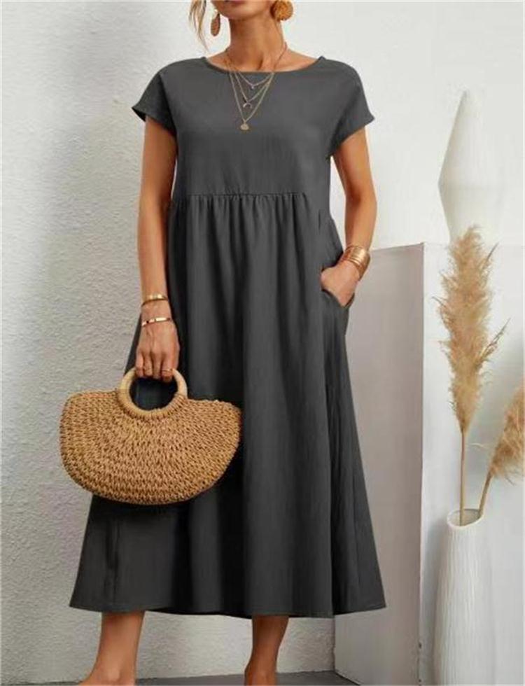 👗✨ 50% RABATT! Einfarbiges, ärmelloses, lockeres Taschenkleid aus Baumwolle – Leicht, lässig & perfekt für den Sommer 🌞