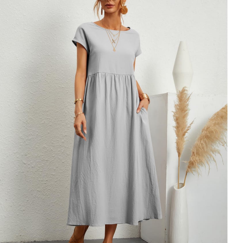 👗✨ 50% RABATT! Einfarbiges, ärmelloses, lockeres Taschenkleid aus Baumwolle – Leicht, lässig & perfekt für den Sommer 🌞
