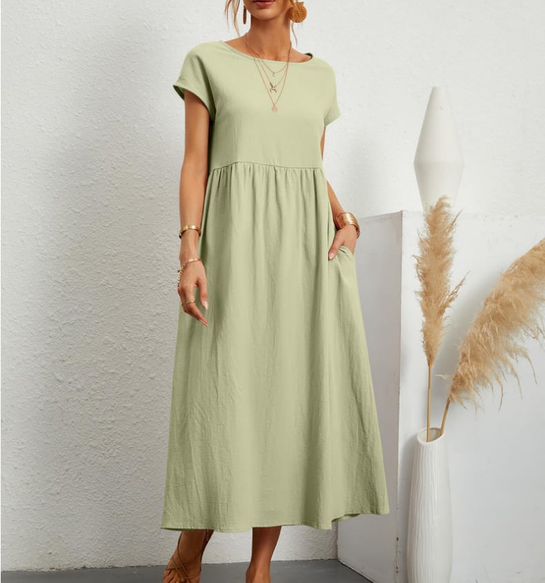 👗✨ 50% RABATT! Einfarbiges, ärmelloses, lockeres Taschenkleid aus Baumwolle – Leicht, lässig & perfekt für den Sommer 🌞