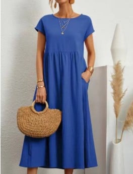 👗✨ 50% RABATT! Einfarbiges, ärmelloses, lockeres Taschenkleid aus Baumwolle – Leicht, lässig & perfekt für den Sommer 🌞