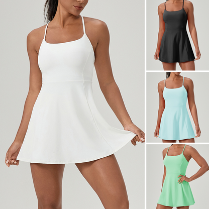 🏃‍♀️Sportliches Tennis-Kleid mit Spaghettiträgern & integrierten Shorts – Vielseitiges Kleid für Sport & Freizeit✨
