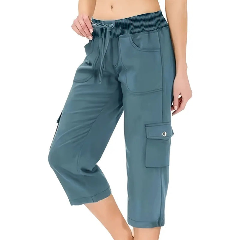 👖Damen 3/4-Cargohose mit hoher Taille & Kordelzug – Leichte Sommerhose mit vielen Taschen für Alltag & Outdoor🌸