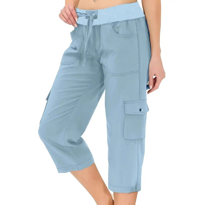 👖Damen 3/4-Cargohose mit hoher Taille & Kordelzug – Leichte Sommerhose mit vielen Taschen für Alltag & Outdoor🌸