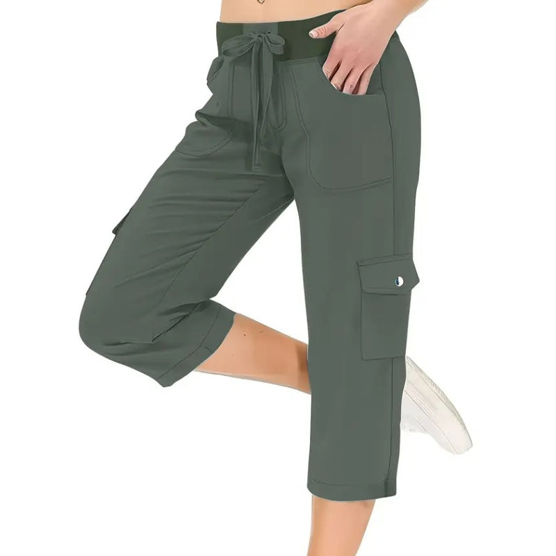 👖Damen 3/4-Cargohose mit hoher Taille & Kordelzug – Leichte Sommerhose mit vielen Taschen für Alltag & Outdoor🌸