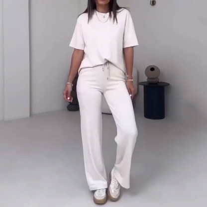 🔥👚Schlichtes zweiteiliges Damen-Set mit kurzärmligem Oberteil und Hose