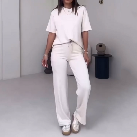 🔥👚Schlichtes zweiteiliges Damen-Set mit kurzärmligem Oberteil und Hose