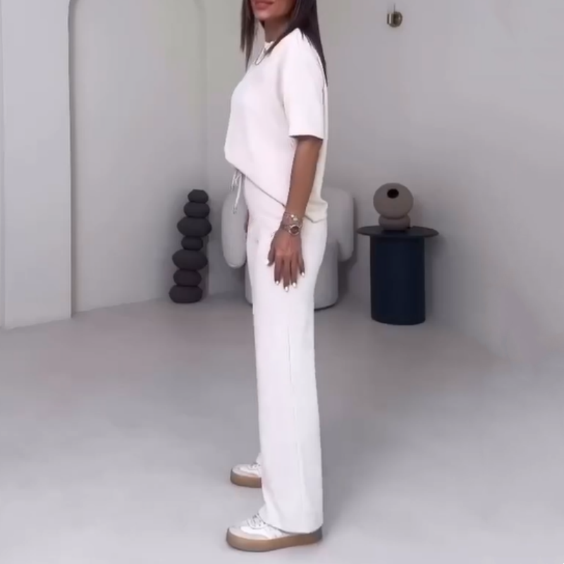 🔥👚Schlichtes zweiteiliges Damen-Set mit kurzärmligem Oberteil und Hose