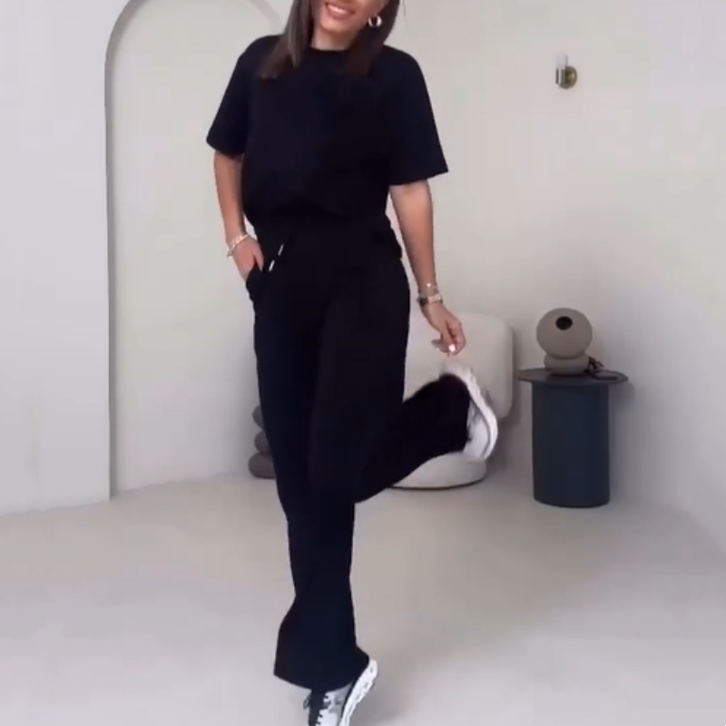 🔥👚Schlichtes zweiteiliges Damen-Set mit kurzärmligem Oberteil und Hose
