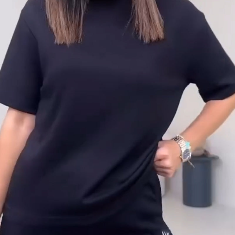 🔥👚Schlichtes zweiteiliges Damen-Set mit kurzärmligem Oberteil und Hose