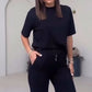 🔥👚Schlichtes zweiteiliges Damen-Set mit kurzärmligem Oberteil und Hose