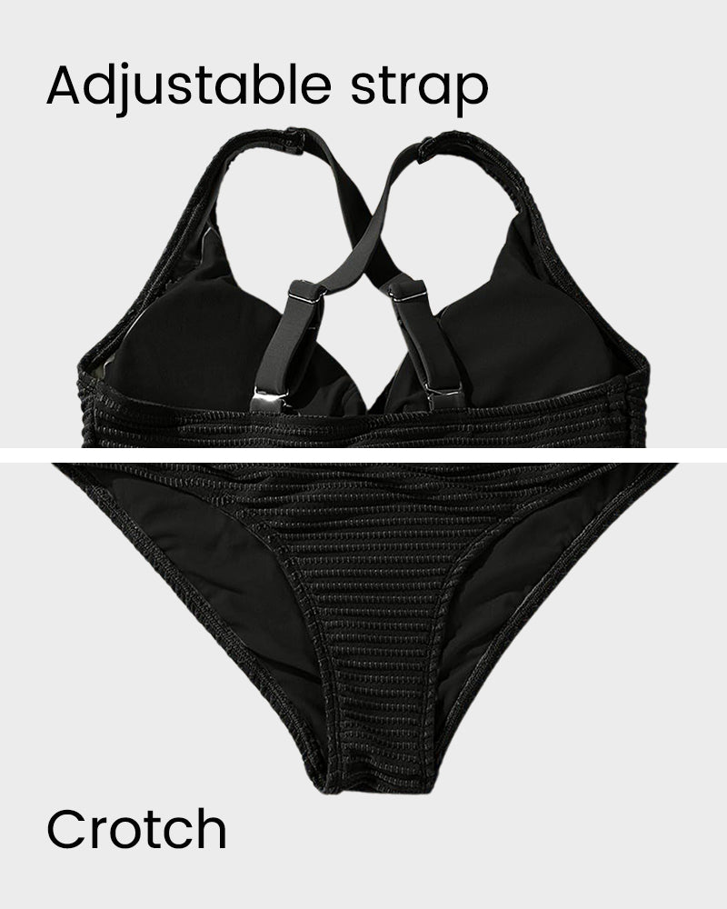 Texturiertes Bikini-Set mit Knotendetail und High-Waist-Schnitt