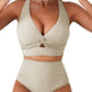 Texturiertes Bikini-Set mit Knotendetail und High-Waist-Schnitt