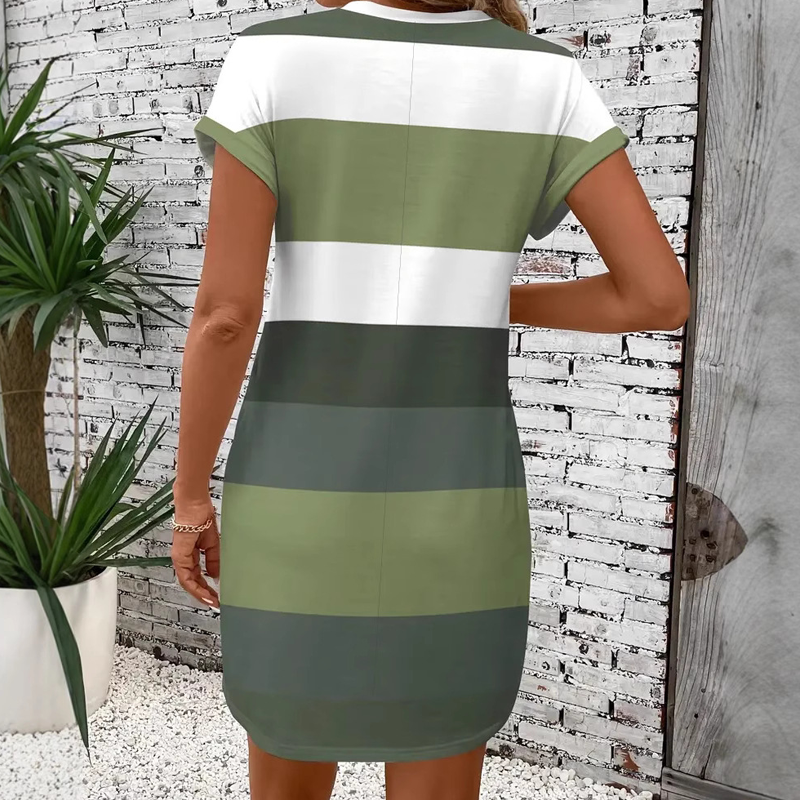 👗 Lässiges Streifen-Kleid mit Rundhals & Taschen – Bequem & atmungsaktiv!