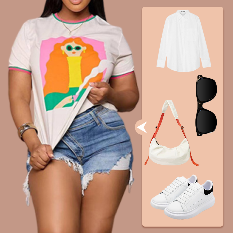 High-Waist Jeansshorts mit diagonaler Knopfleiste, rohen Kanten und Rissen