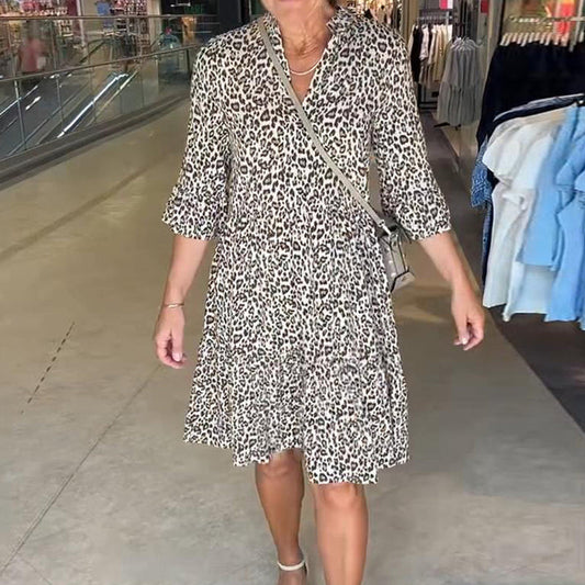 ⏳Begrenzte Zeit 50% Rabatt💥Trendiges, locker sitzendes Kleid mit V-Ausschnitt und Leopardenmuster für Damen