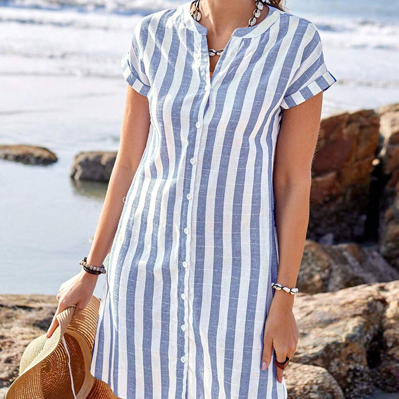 🌸✨Gestreiftes Button-Down-Hemdkleid für Damen