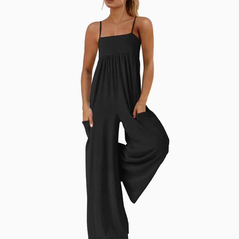 🏖️ 50 % RABATT FÜR BEGRENZTE ZEIT! ✨ Damen Träger Jumpsuit mit weitem Bein – Fließender Stoff, Taschen, minimalistischer Square-Ausschnitt für Strand, Urlaub & Alltag