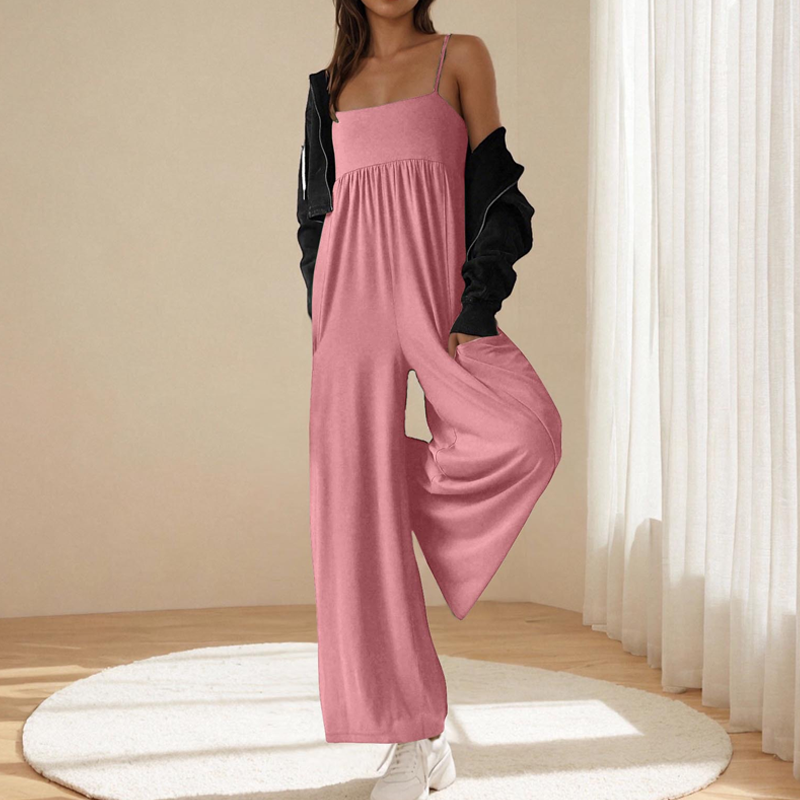🏖️ 50 % RABATT FÜR BEGRENZTE ZEIT! ✨ Damen Träger Jumpsuit mit weitem Bein – Fließender Stoff, Taschen, minimalistischer Square-Ausschnitt für Strand, Urlaub & Alltag