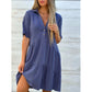 ☀️ 50 % RABATT JETZT! 👗 Damen Baumwoll-Leinen Kleid – Kragen mit Knopfleiste, Stufenrock, locker & atmungsaktiv für den Sommer 💛