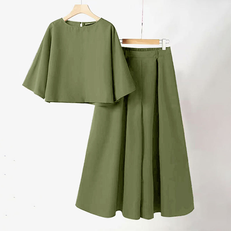 Lässiges 2-teiliges Damen-Set aus T-Shirt mit Rundhalsausschnitt und 3/4-Ärmeln und lockerer Hose