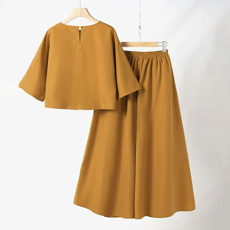 Lässiges 2-teiliges Damen-Set aus T-Shirt mit Rundhalsausschnitt und 3/4-Ärmeln und lockerer Hose