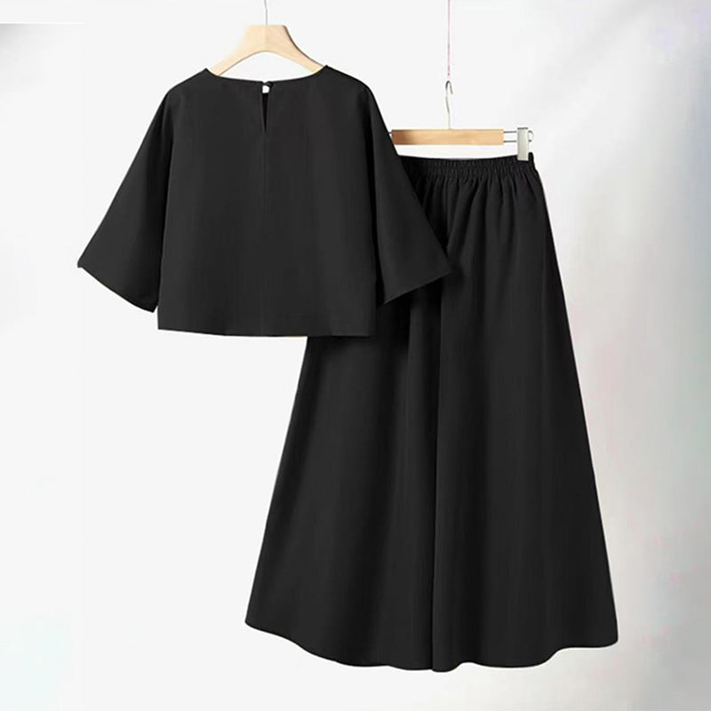 Lässiges 2-teiliges Damen-Set aus T-Shirt mit Rundhalsausschnitt und 3/4-Ärmeln und lockerer Hose