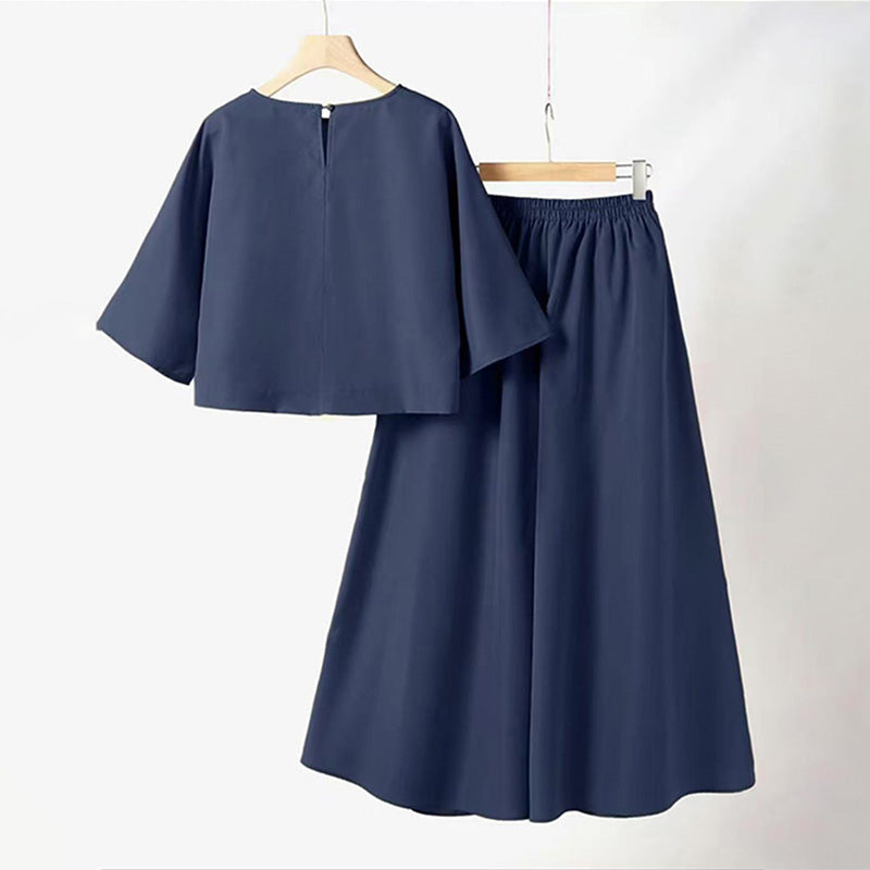 Lässiges 2-teiliges Damen-Set aus T-Shirt mit Rundhalsausschnitt und 3/4-Ärmeln und lockerer Hose