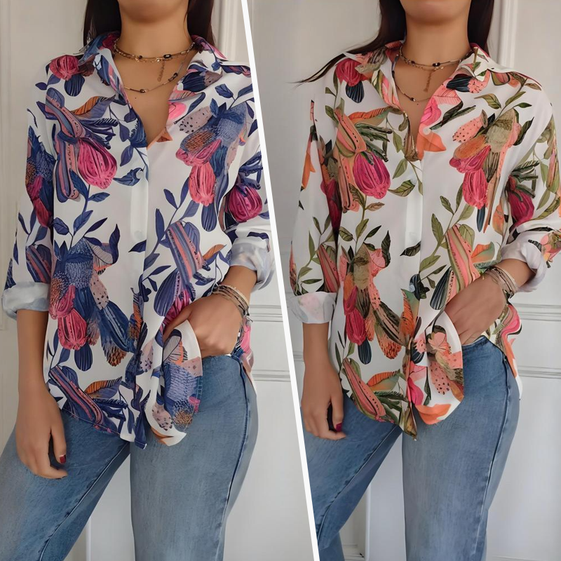 Elegante Bluse mit Pflanzenmuster und Knopfleiste