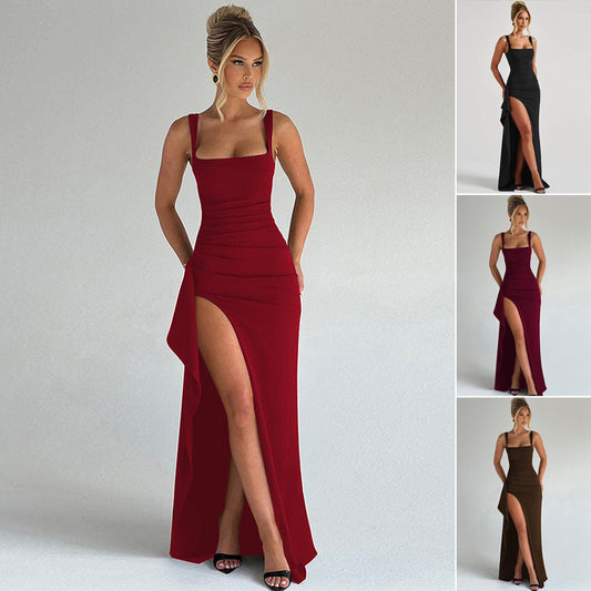 Ärmelloses Bodycon-Kleid mit Karree-Ausschnitt und hohem Seitenschlitz