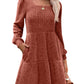 🍂Was soll ich morgen anziehen?⏰Women's Square Neck Lantern Sleeve Ribbed Dress|Glow in Autumnal Elegance!🍁