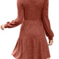 🍂Was soll ich morgen anziehen?⏰Women's Square Neck Lantern Sleeve Ribbed Dress|Glow in Autumnal Elegance!🍁