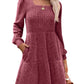 🍂Was soll ich morgen anziehen?⏰Women's Square Neck Lantern Sleeve Ribbed Dress|Glow in Autumnal Elegance!🍁