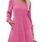 🍂Was soll ich morgen anziehen?⏰Women's Square Neck Lantern Sleeve Ribbed Dress|Glow in Autumnal Elegance!🍁