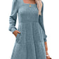 🍂Was soll ich morgen anziehen?⏰Women's Square Neck Lantern Sleeve Ribbed Dress|Glow in Autumnal Elegance!🍁