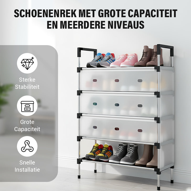 Schuhregal mit mehreren Ebenen und viel Stauraum