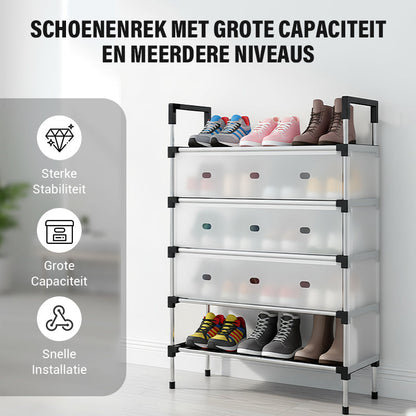 Schuhregal mit mehreren Ebenen und viel Stauraum