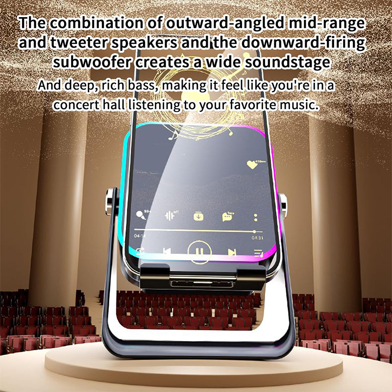 5-in-1 kabelloser Induktions-Bluetooth-Lautsprecher mit verstellbarer Handyhalterung