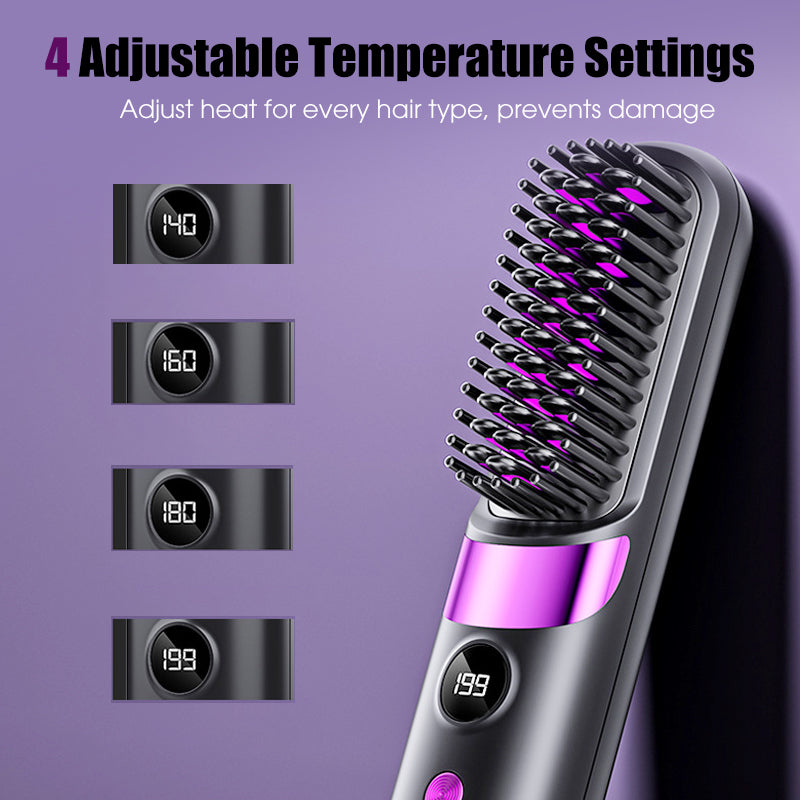💇‍♀️ LIMITIERTER 50% RABATT! 3-in-1 Kabellose Glättbürste mit Keramikheizung – 4 Temperaturstufen, USB-C Aufladung zum Glätten, Locken & Entwirren unterwegs